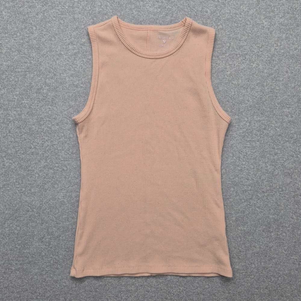 American Eagle Ribbed Tank Top Womens M Peach Orange Active Scoop Neck Logo